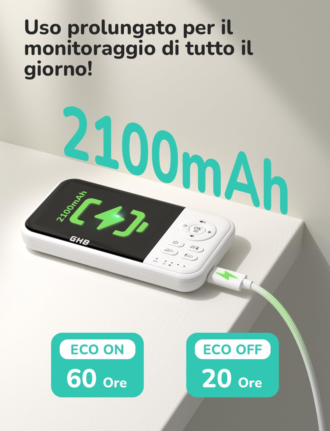 Baby Monitor con Telecamera 3.2'' 2100mAh Visione Notturna VOX Rilevamento Temperatura Interfono Bidirezionale