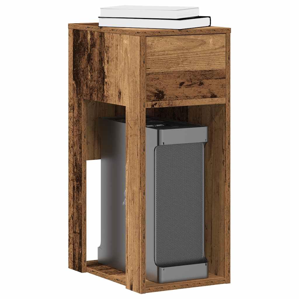 PC Unterschrank mit Schublade, Computer Tower Stand 30x44x74 cm, aus Holzwerkstoff in Altholz-Optik, Schreibtisch Beistellschrank mit offenem Fach, für Büro & Homeoffice