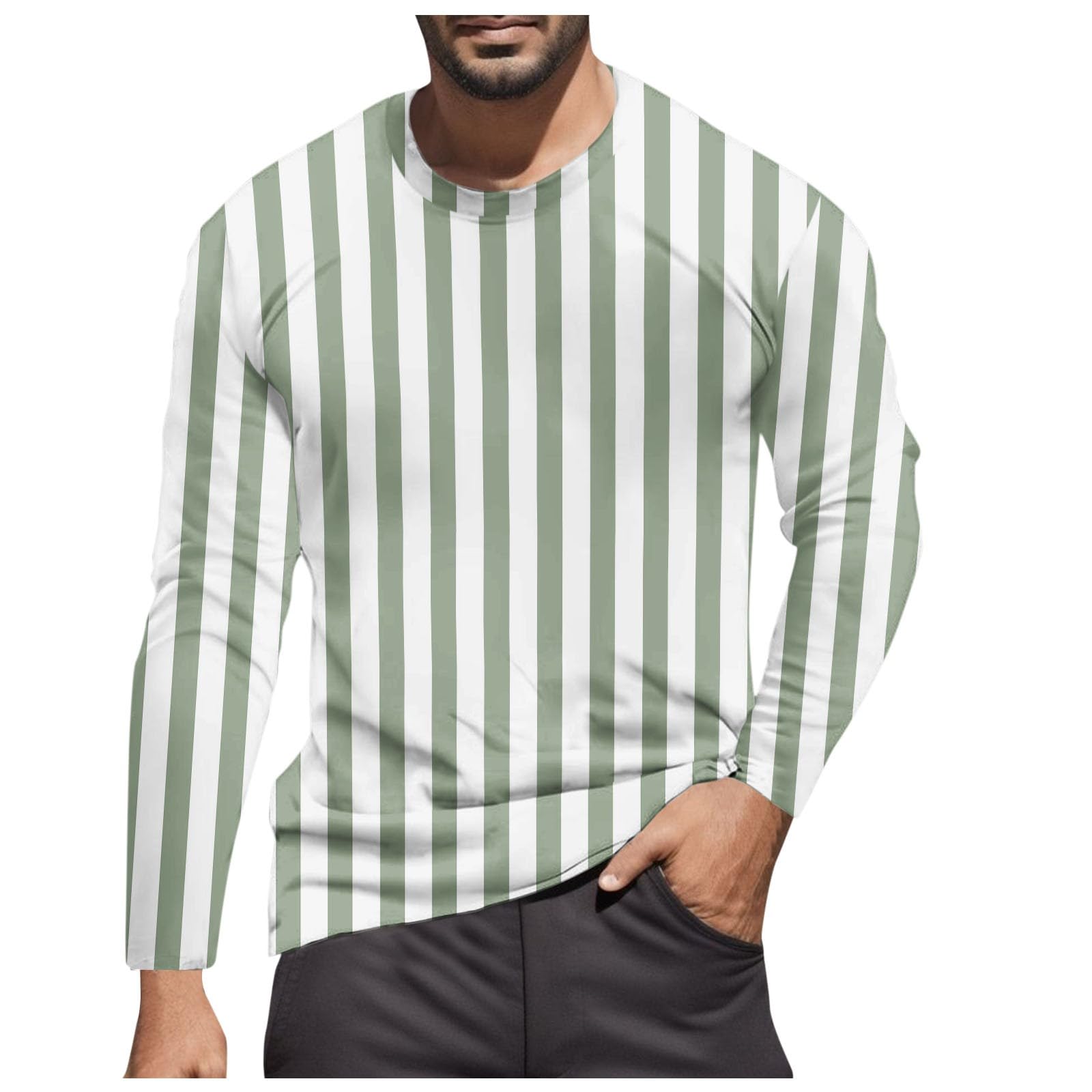 Striped Shirt Men Women Red White Long Sleeve T-Shirt Carnival Long Sleeve T-Shirt Horizontal Stripes Wide Stripes Fine Stripes Crew Neck Leisure Top Striped Shirt Fancy Dress Costumes, Light Green-9