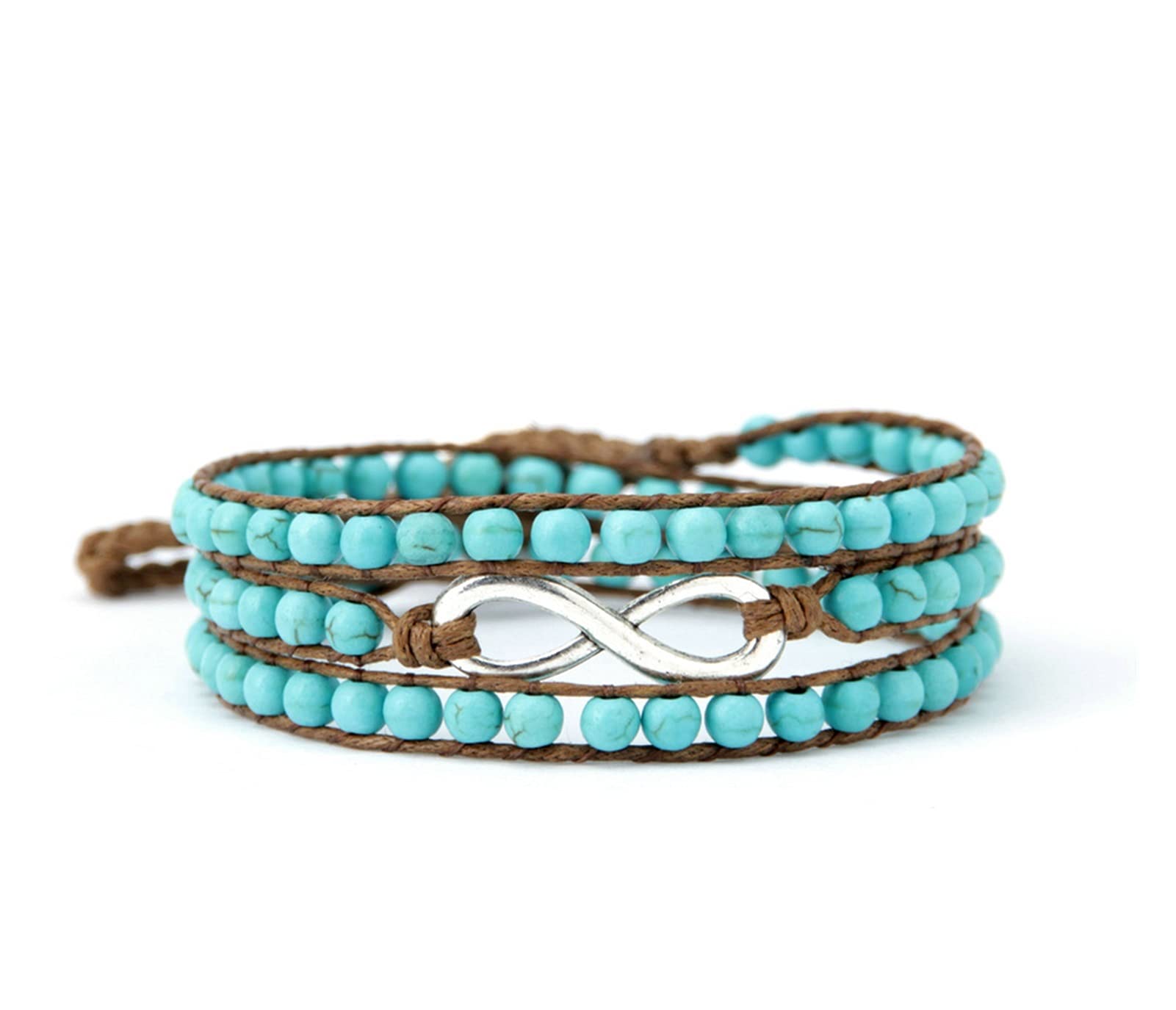 Pulsera Semi Preciosa Piedra con Encanto Infinito Pulsera Pulsera Amistad Pulsera Multicapa Amistad Pulseras (Metal Color : Silver)