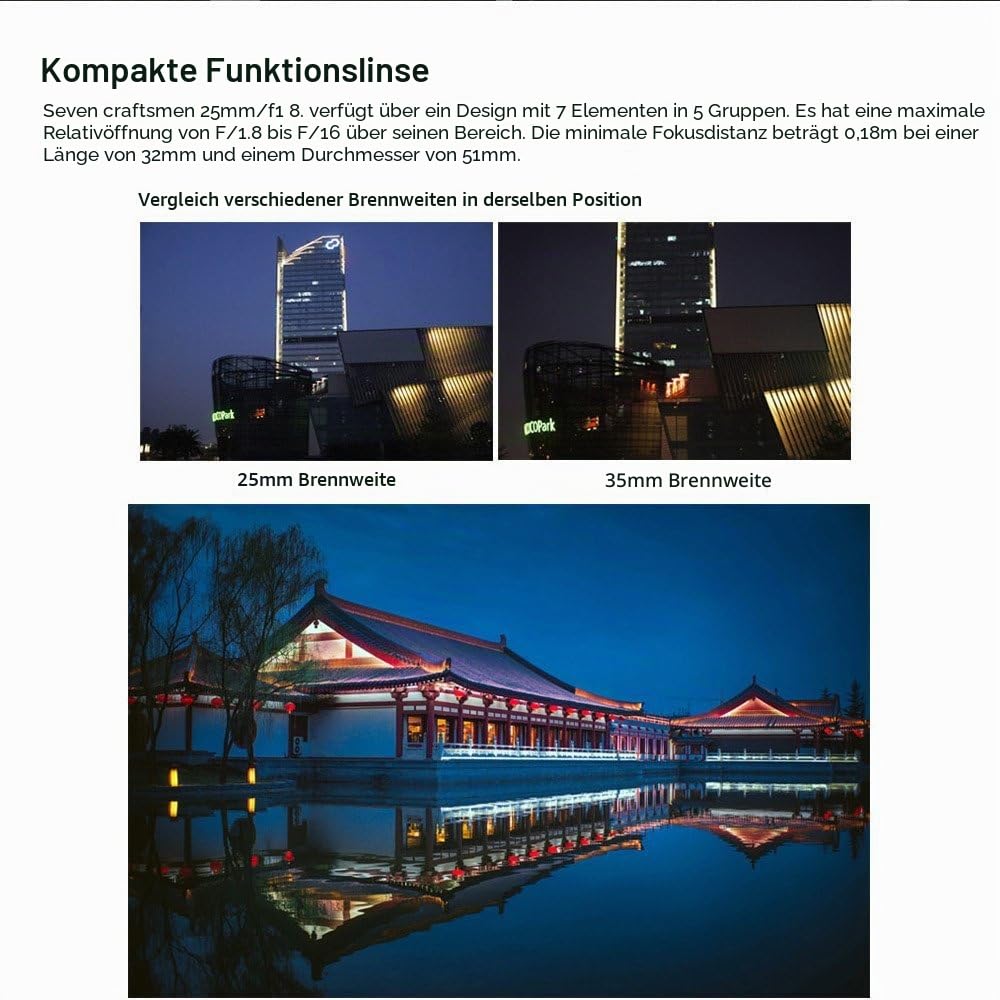 7artisans 25mm F1.8 Manueller Fokus Festbrennweite für Olympus für Panasonic Micro Four Thirds MFT m4 / 3 Kameras - Schwarz