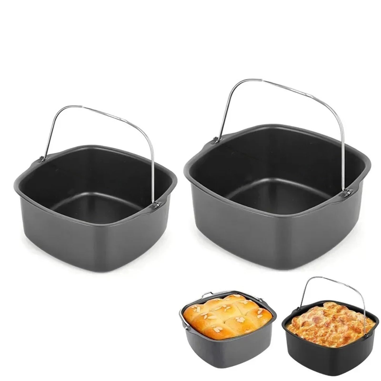 Genérico Cesta de freidora de Acero for Hornear | Antiadherente, cuadrado, for pasteles y asados, multiusos, fácil de limpiar(21cm-8inch)