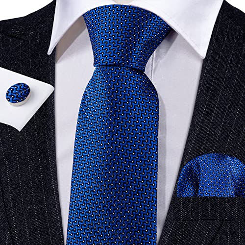 Image of Barry.Wang Mens Tie Set Plaid Check Neckties Formal Business Wedding Luxury Pocket Square Cufflinks