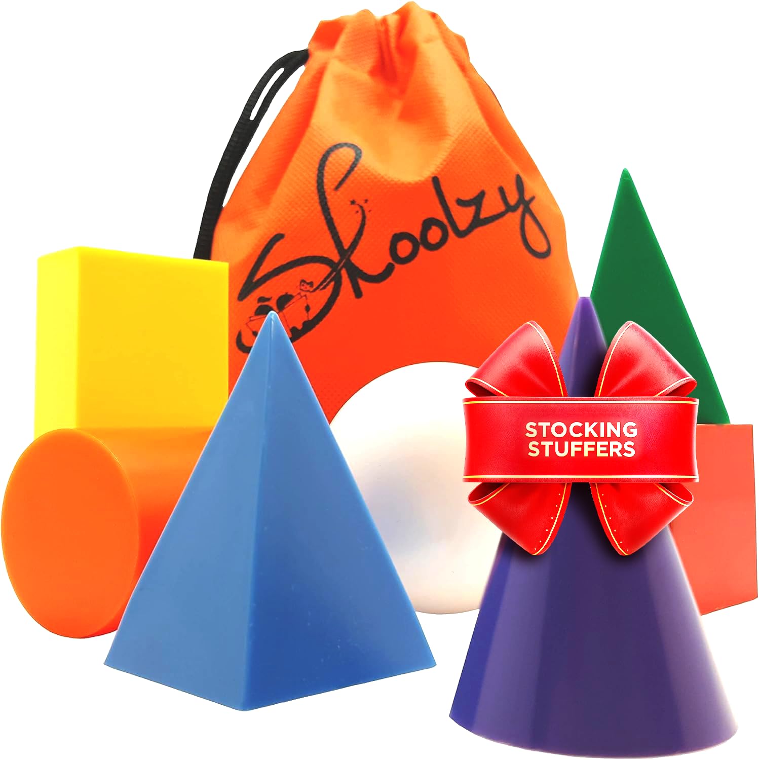 Skoolzy 7 Pcs 3D Shapes for Teaching and Math Manipulatives - Geometric Shapes and Geometric Solids, Math Teacher Supplies, Shapes for Math Manipulatives Kindergarten, 3D Shapes for Geometry Games