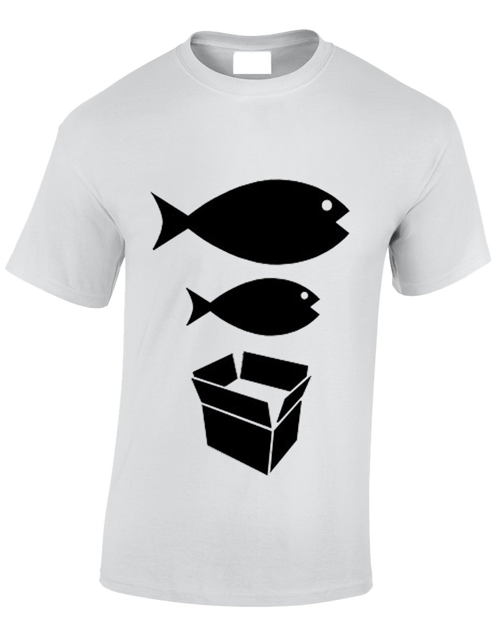 Crown Designs Big Fish Little Fish Cardboard Box Novelty Gifts for Men & Teenagers T-Shirts Tops - White/X-Large