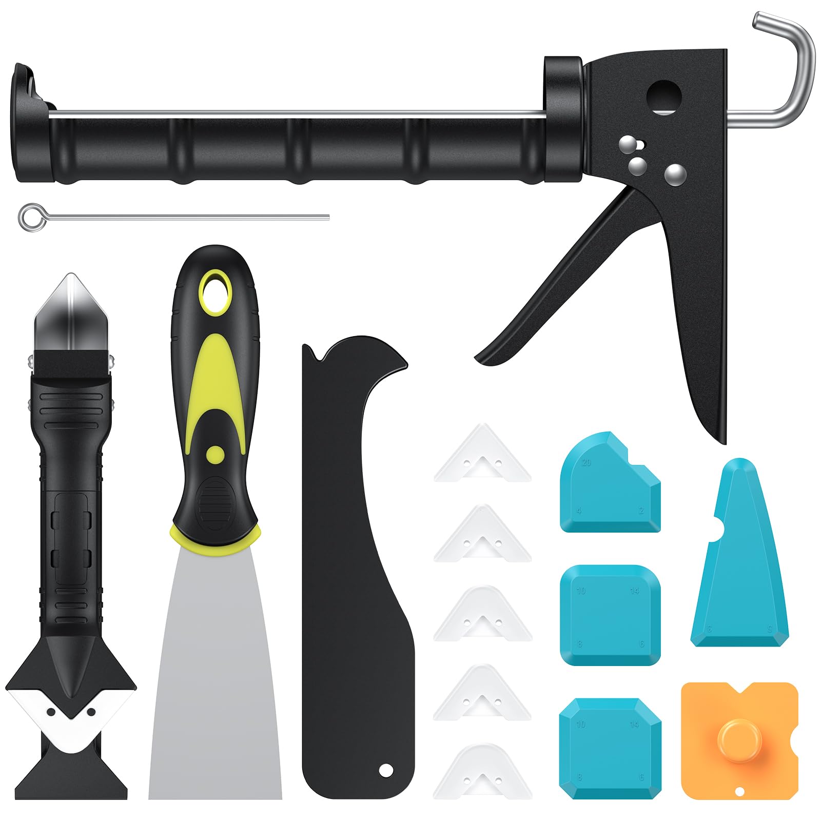 Professional Caulk Gun Kit mit Caulk Remover Tool & Putty Messer, 5 in 1 Caulking Tool Set, für die Entfernung von Caulking, Dusche und Badezimmer Caulk.