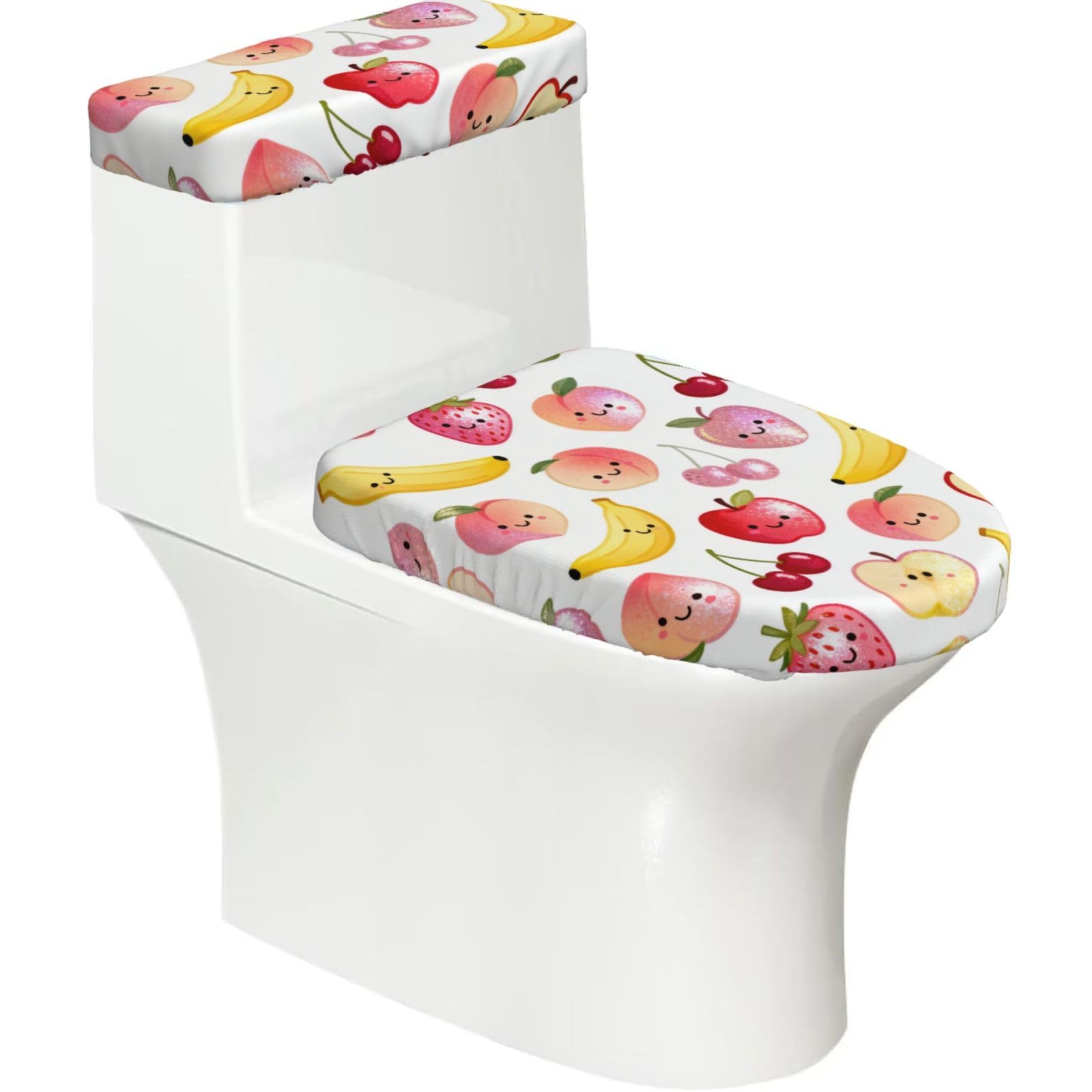 Cntdbu Black Fruit Party Stretchy Toilet Lid And Tank Cover Set-Soft Elastic Bathroom Decor For U Shape Oval
