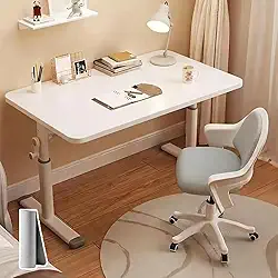 80 x 60 cm Mesa Elevatória Manual com Altura Ajustável de 63 a 90cm - Mesa para Estudo com Tapete para Mouse, Trabalho, Escritório e Lazer, Branco