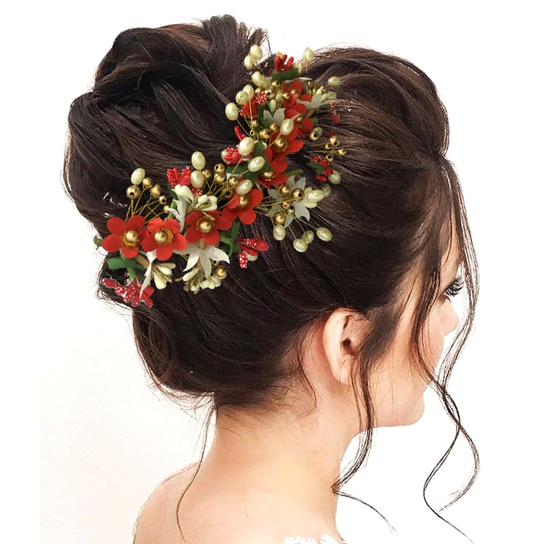 ansh Artificial Flower with Pearl and Stone Design Hairpin/Hair Clip/Judabun | Bridal Hair Accessories for Women & Girls-picture-17