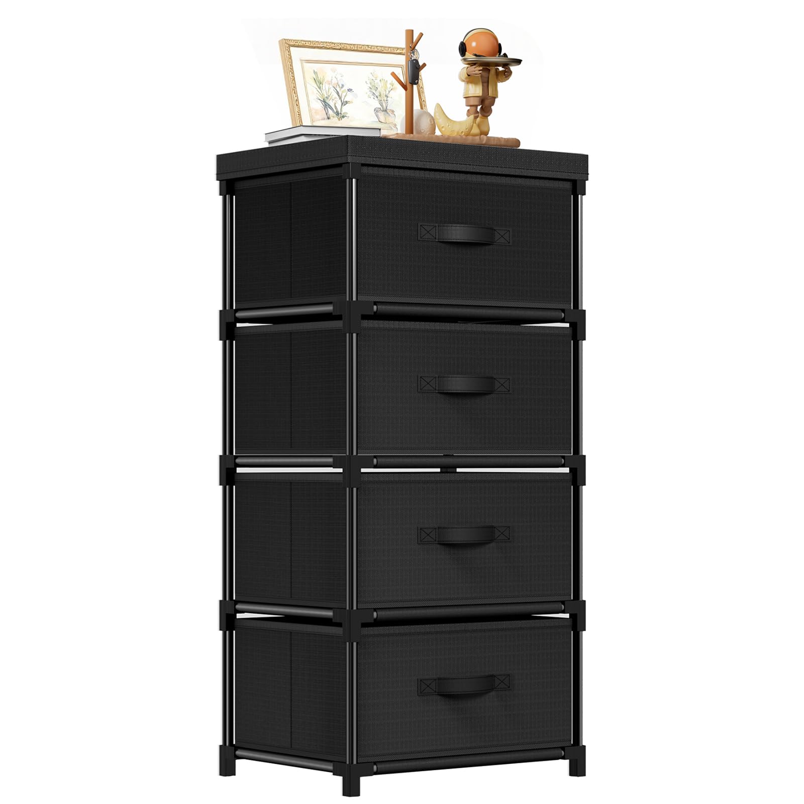 Mavivegue Fabric Chest of Drawers with 4 Fabric Drawers Bedroom, Storage Unit, Sturdy Steel Frame, Non-Woven Fabric, Suitable for Any Storage Scenario, Living Room, Hallway, Office, Black-image-41
