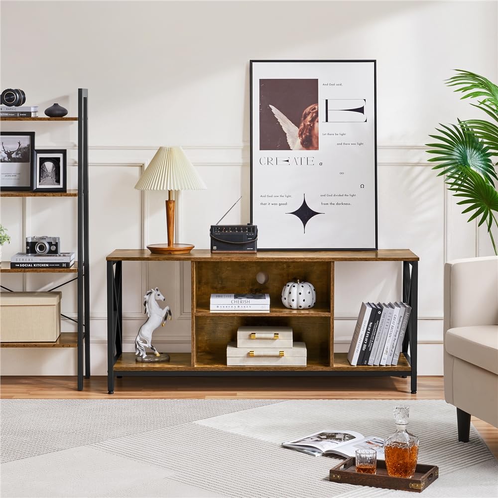 Yaheetech Mobile per TV Tavolino Basso Supporto TV 45 Pollici in Legno e Metallo con Scomparti Aperti Tavolo da Soggiorno Industriale 106 cm × 40 cm × 50,5 cm