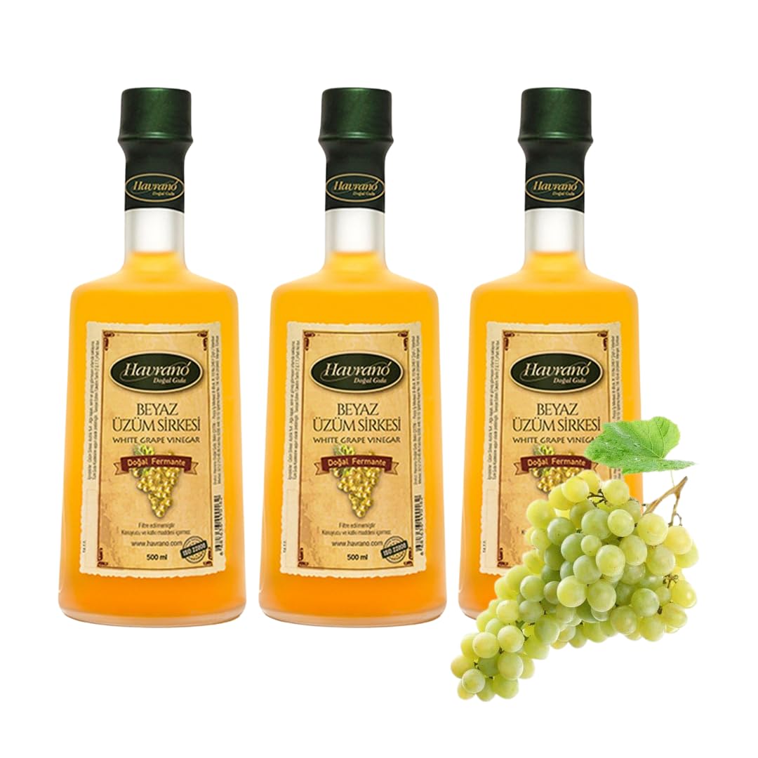 Natural White Grape Vinegar, Additive-free, 100% Natural, Fermented, Organic, Turkish product, 500 ml, PACK OF 3