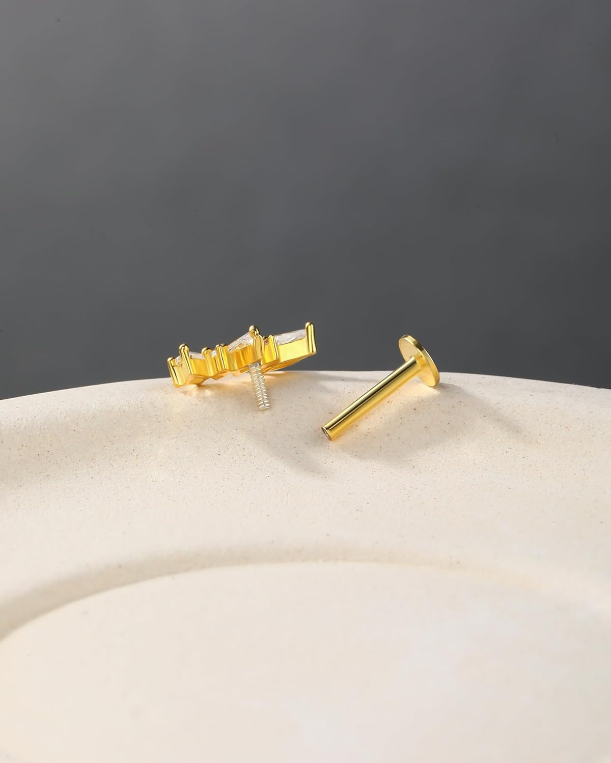 Jewseen 925 Sterling Silver Flat Back Stud Earring Internally Threaded Cartilage Stud CZ Conch Piercing Jewelry 16G Helix Labret Lip Ring for Women Men - Image 7