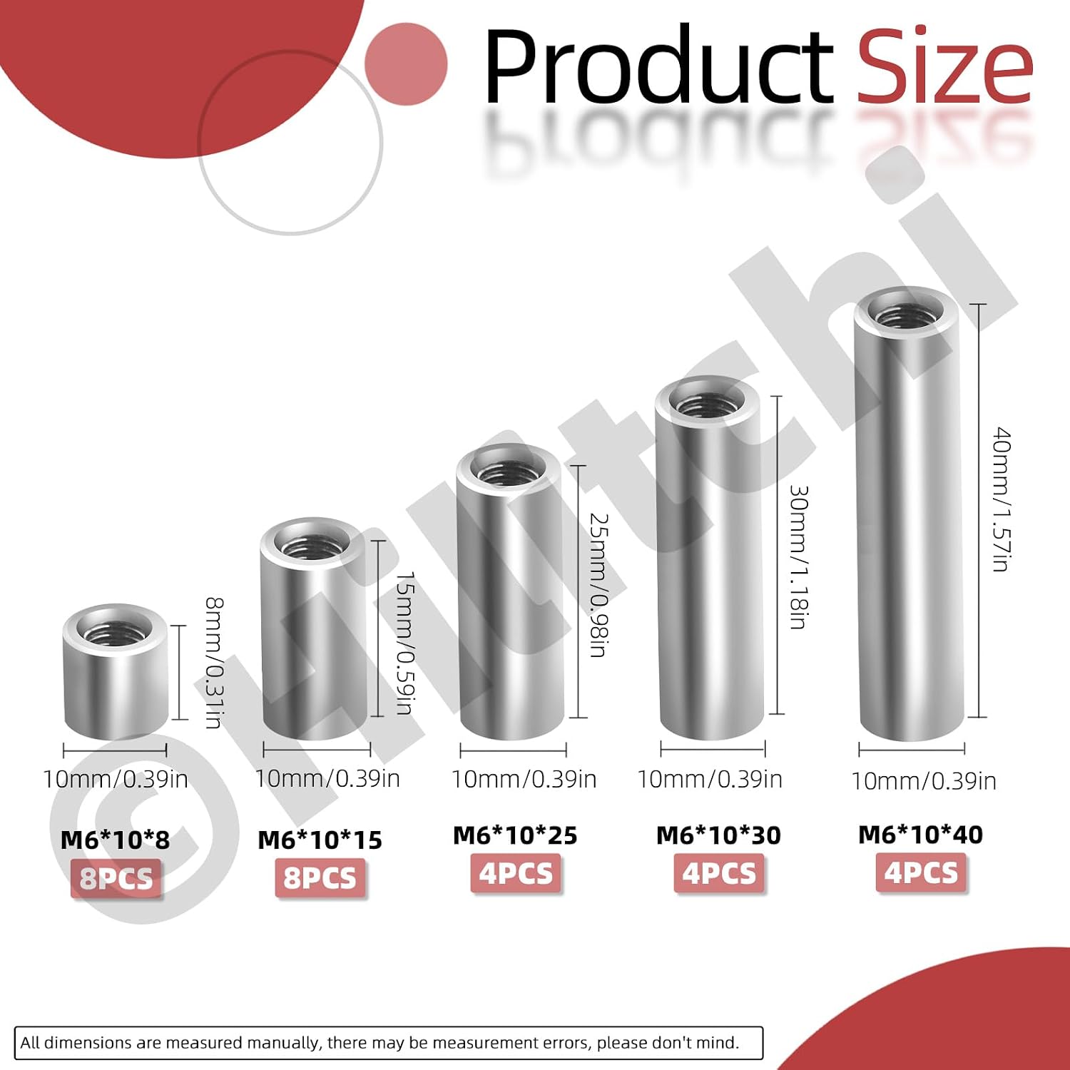 Hilitchi 28Pcs M6 Round Connector Nuts 304 Stainless Steel Round Coupling Nuts 8mm 15mm 25mm 30mm 40mm Sleeve Rod Coupling Round Connector Nuts for Bracket Mechanical Construction