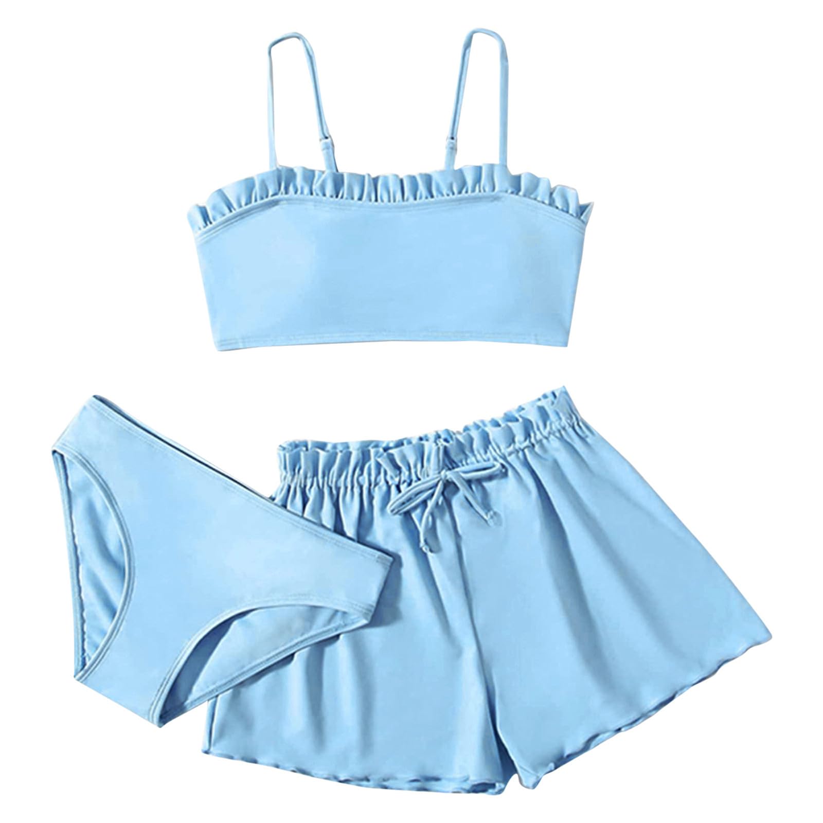 Générique 2024 AI - Conjunto de trajes de baño de 3 piezas para cualquier niña Soild Bikini Rullfe Bañadores de niña de una pieza