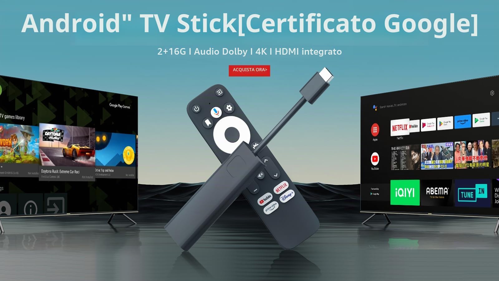 GigaBlue Android11 Giga TV OTT IP Stick 4K PRO HDR60Hz / HDMI2.1 / WiFi6 UHD 4K con Google App Store (adatto per App Netflix, App Disney+, App YouTube e molte altre)