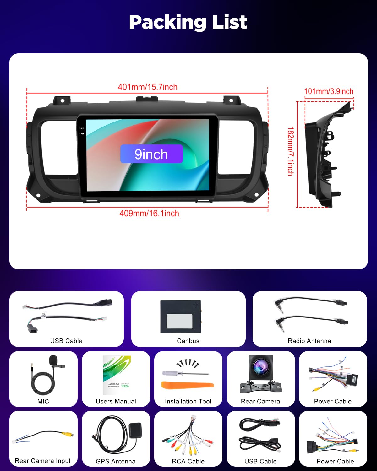 NHOPEEW Autoradio Android 4+128 GB per Citroën Jumpy 3/Peugeot Expert/Toyota Proace 2016-2021 con supporto CarPlay e Android Auto, WiFi, GPS, comandi al volante + telecamera di retromarcia