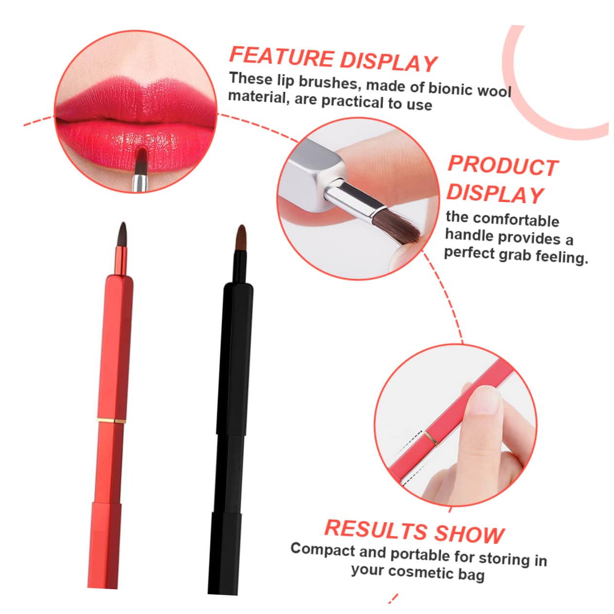 LIFKOME 3pcs Stretchable Lip Brush Lipstick Applicators Makeup Tool Comfort Handle Bionic Wool Material Compact for Travel
