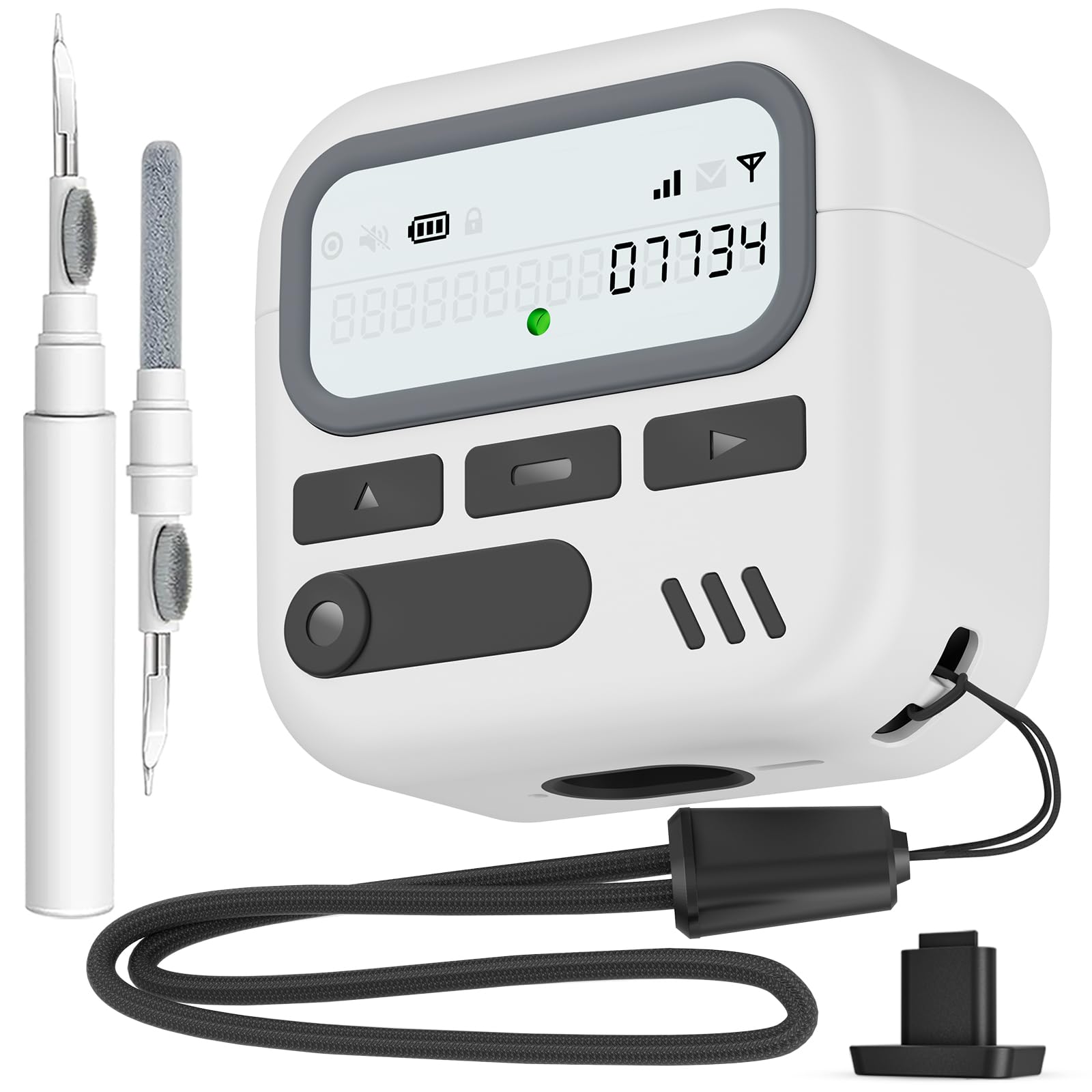 for AirPods 4 Case with Safty Lock,Retro Inspired Pager Style (White)