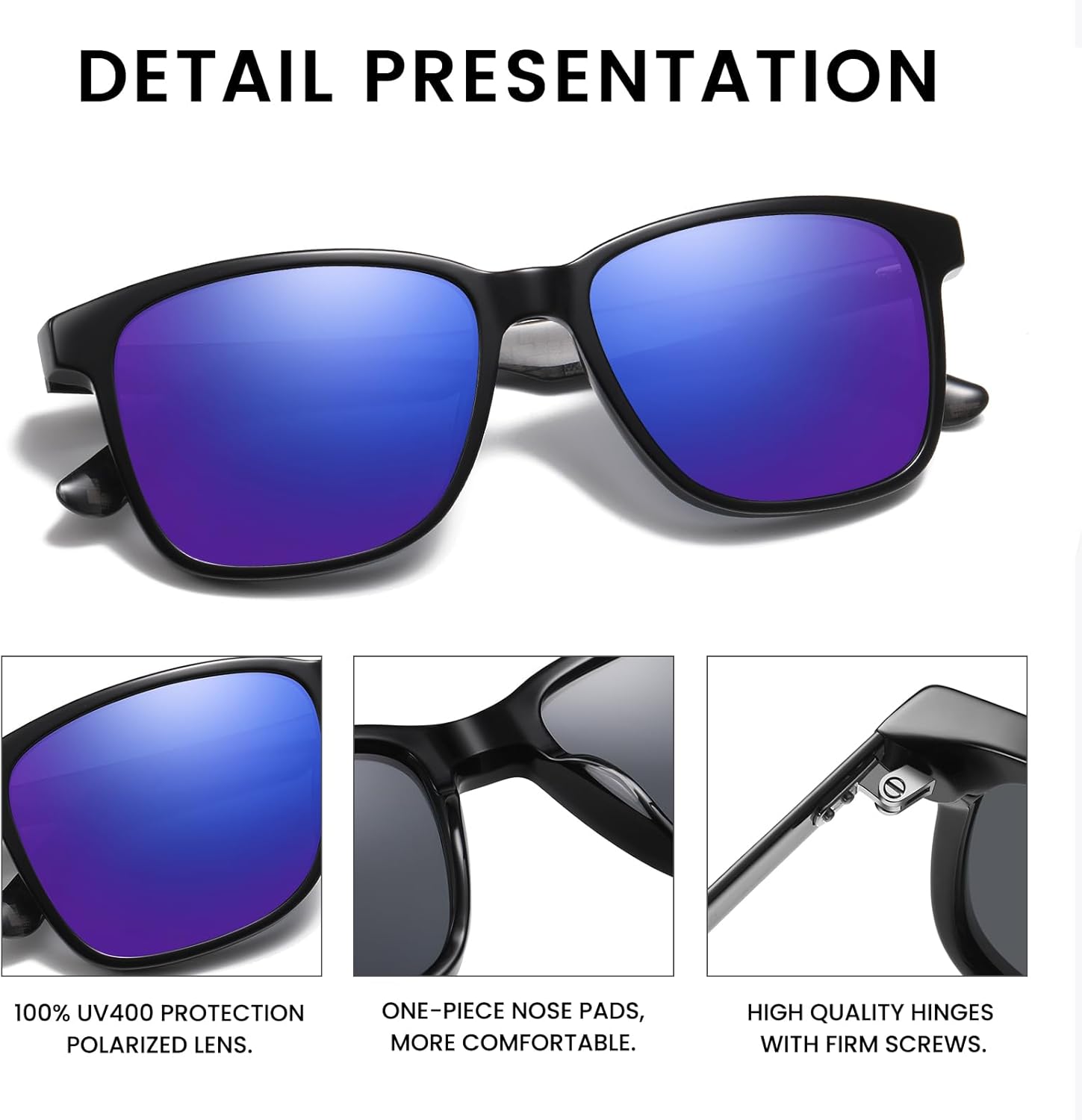 DUCO Rectangular Polarized Sunglasses for Men Acetate Carbon Fiber Sun Glasses Driving Fishing Golf UV400 Protection DC8330 - Image 5