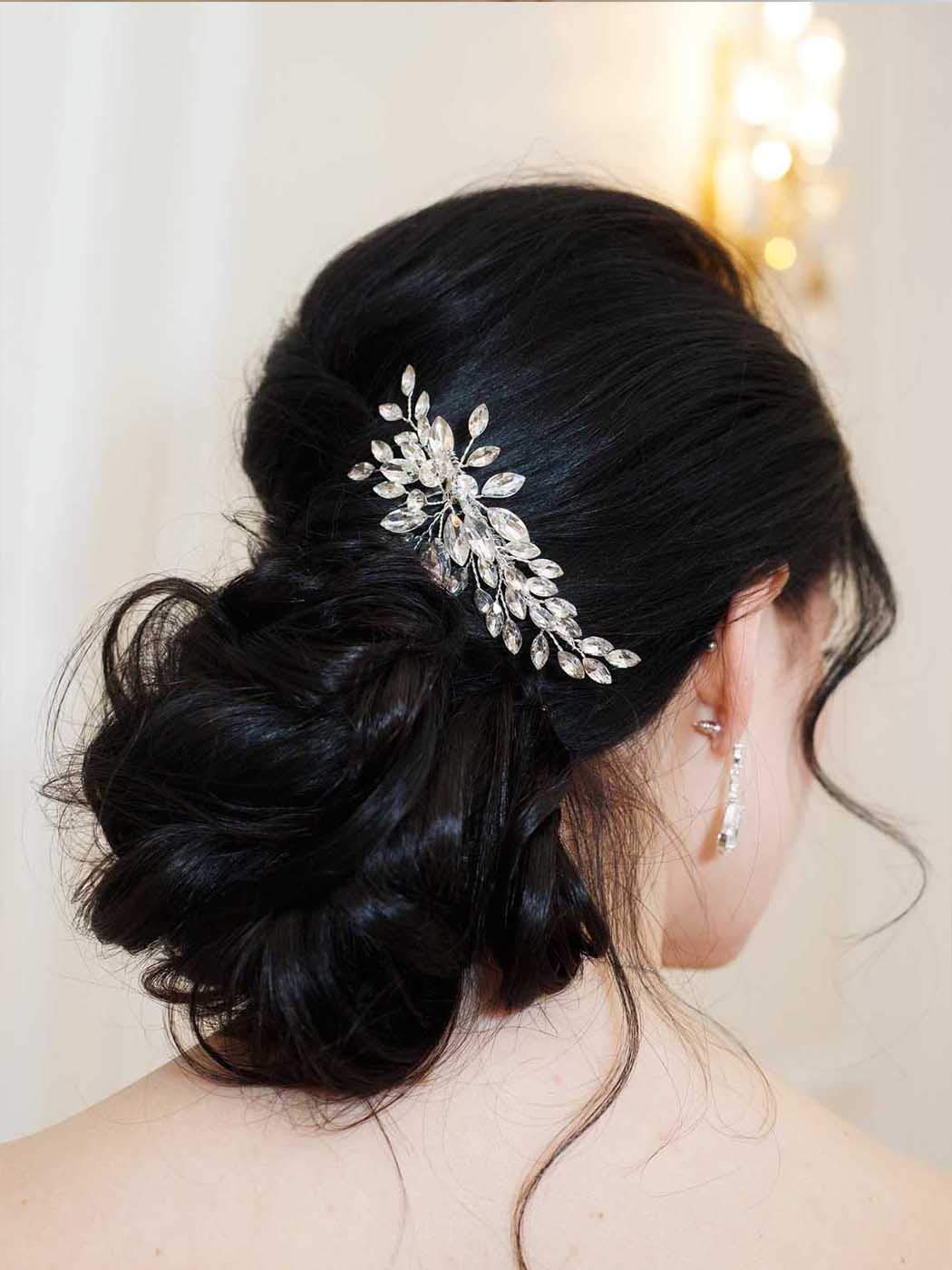 Bride Wedding Crystal Hair Combs Silver Leaves Headpiece Rhinestone Bridal Hair Accessories for Women and Girls