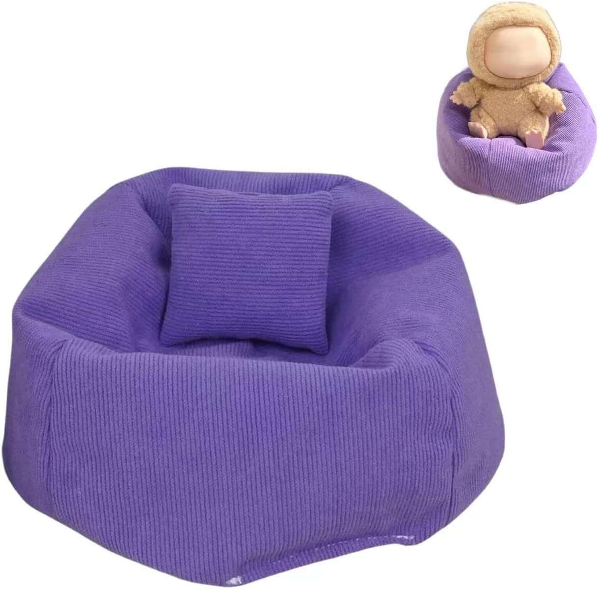 Miniature Sofa for Labubu, Cute Doll Seat for 17cm Labubu, Handmade Bean Bag Chair with Pillows, Soft Lazy Sofa Seat Miniature Couch for Dollhouse Furniture Decoration (Blue)
