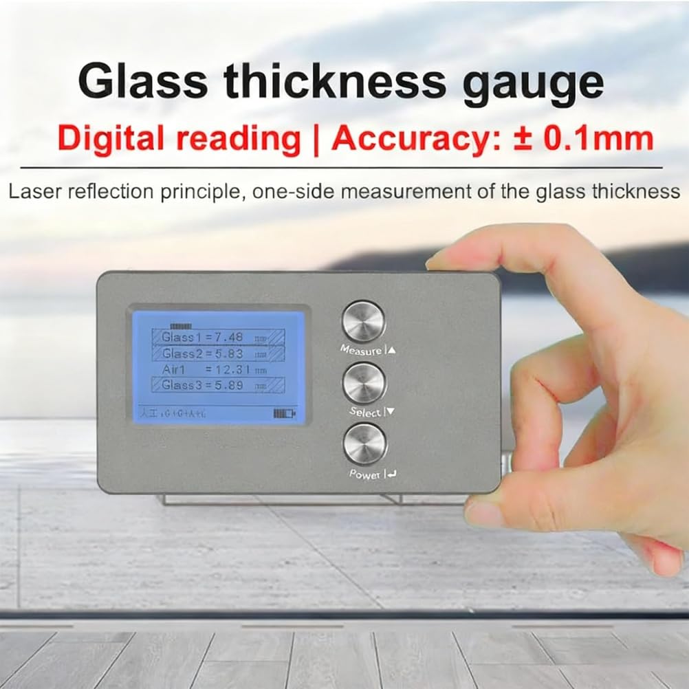Medidor Digital de Espesor de Vidrio Rango: Espesor de Vidrio 70 mm, Intercapa de Aire 45 mm para Ventanas y Puertas Aislantes de Cristal Templado Triple Precisión Más o Menos 0,1 mm