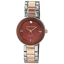 Anne Klein – Orologio da polso da donna, con vero diamante sul quadrante, Bicolore, Marrone