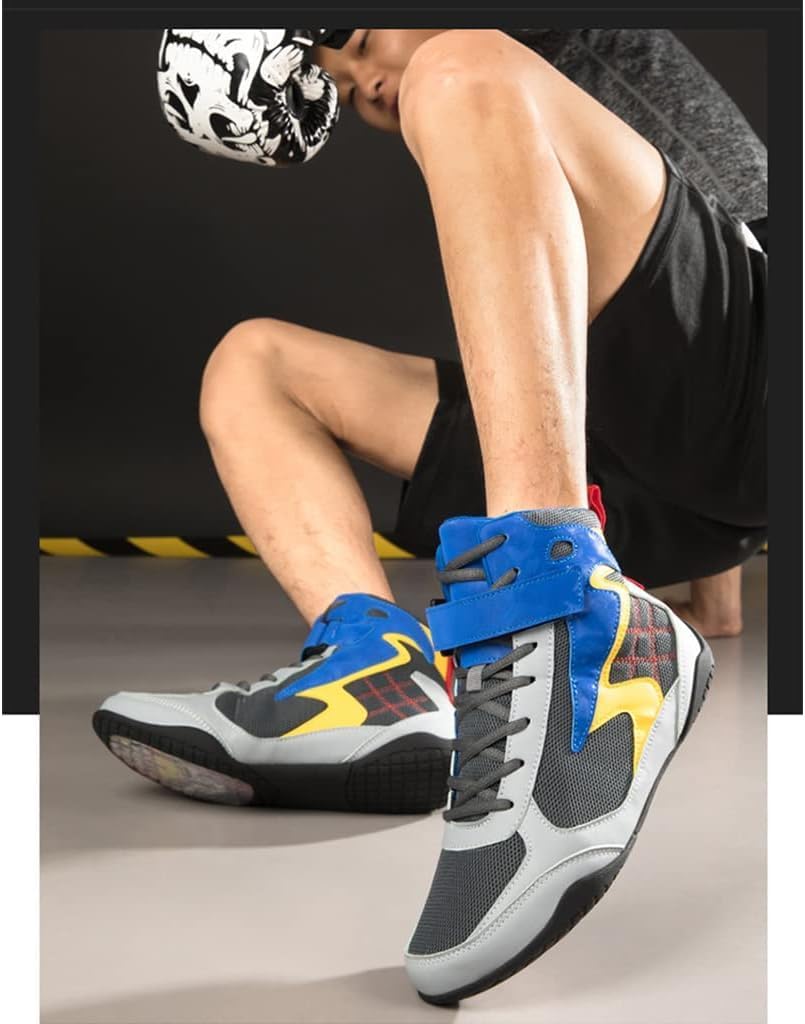 Boxing Shoes Wrestling Shoes,Boxing Shoes,High Traction Combat Sports Shoes,Wrestling Boots,Breathable Kickboxing Shoes,Gym Squat Shoes-Gray Blue||36EU