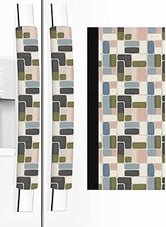 2 PCS Refrigerator Door Handle Covers, Country Art Adjustable Kitchen Appliance Handle Cover Watercolor Green Blue Beige Geometric Grid Non Slip Fridge Oven Stove Dishwasher Handle Protector