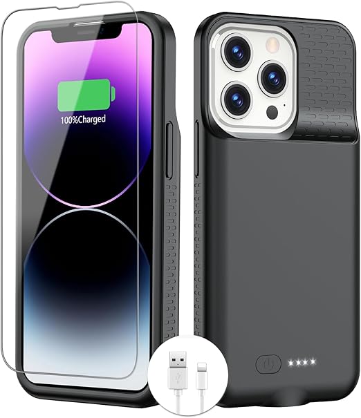 BOPPS Battery Case for iPhone 14 Pro Max/13 Pro Max/14 Plus/12 Pro Max,New Upgraded Powerful 8000mAh Portable Extended Charger Case Cover for iPhone 14 Pro Max/13 Pro Max Charging Case (6.7inch),Black