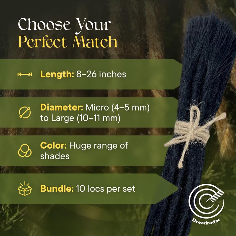Human Hair Dreadlock Extensions – Handmade Crochet Locs Real Hair Dreads For Every Hairstyle, 10-Strand Bundle Dreads, Natural Looking Shades