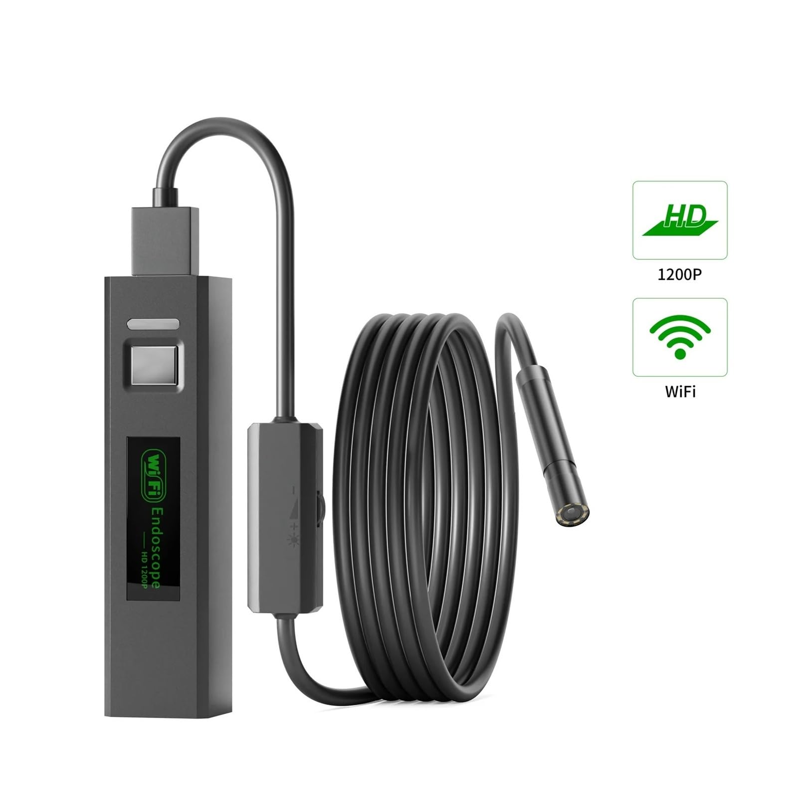 Endoscopio, Cámara endoscópica WiFi 1200P HD Lente Impermeable tubería inalámbrica inspección por boroscopio Industrial Coche(1m,Hard Cable)