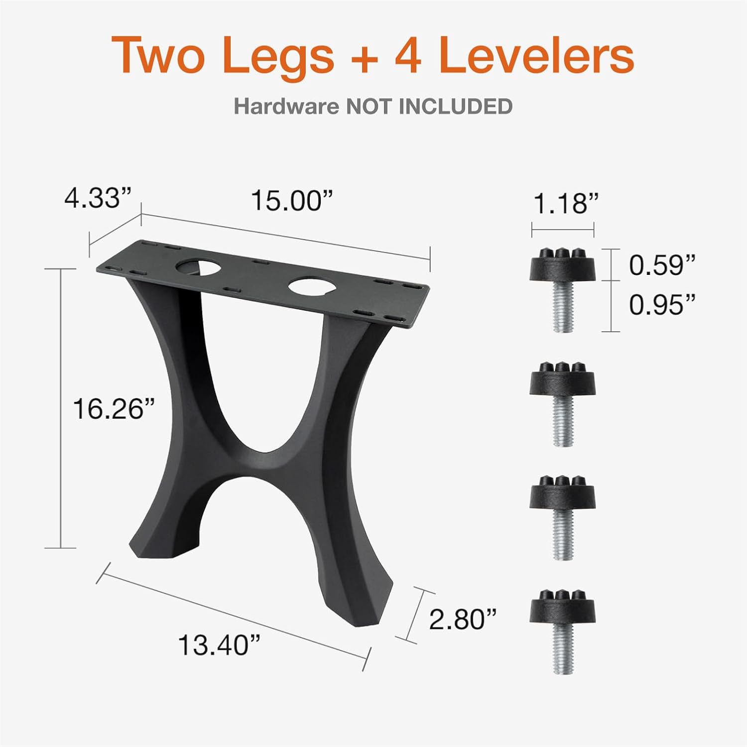 Flowyline 16" H 103 Haru Handcrafted Black Metal Table Legs and Bases for Coffee Tables | Steel Desk Legs | Rust-Resistant, Adjustable Furniture Legs for Bench DIY Mid-Century Modern Indoor/Outdoor