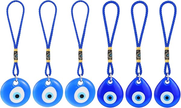 6 Blaue Glasanhänger mit dem Motiv des Bösen Blicks, türkisch-griechische Amulette, Auto-Accessoires, Wanddekoration für Glück und Wohlstand, Schutzamulett für Zuhause, Ostergeschenk(13.5cm /14 cm) - 1
