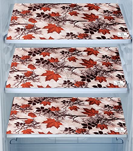Image of Exclusive Combo Set of Appliances Cover (1 Pc. of Fridge Top Cover, 2 Pc. of Refrigerator Handle Cover and 3 Pc. Of Refrigerator Mat /Fridge Shelf Mat) (Color- Brown, Design-Floral, Set Contains- 6 Pcs. )