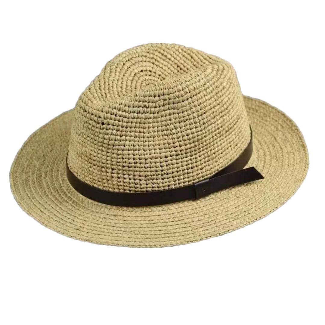 Cappelli da uomo in rafia di paglia di protezione solare cappelli da sole per vacanze all'aperto cappello da spiaggia, cachi, 7.75