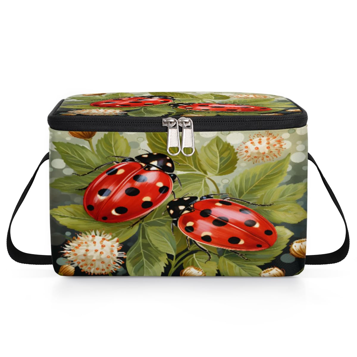 GzLeyigou Ladybird Lunch Bags for Women Men 9 Cans, Hot & Cold Food Delivery Bag Insulated Grocery Bag Insulated Lunch Box Red Cooler Bag for Office Work Picnic Beach