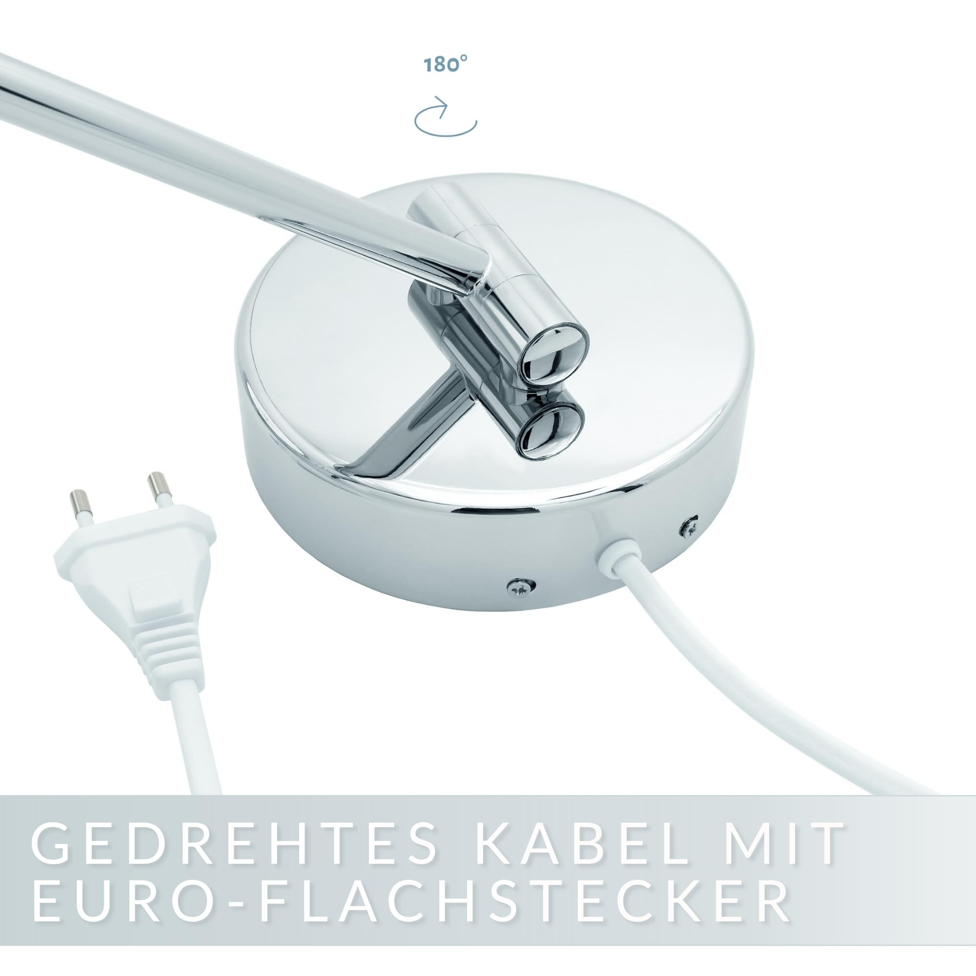LED Kosmetikspiegel Vittoria – 7-facher Vergrößerungsspiegel mit Sensor & Dimmer – runder Schminkspiegel mit automatischer LED-Beleuchtung, ausziehbarem Gelenkarm & weißem Kabel, Wandmontage