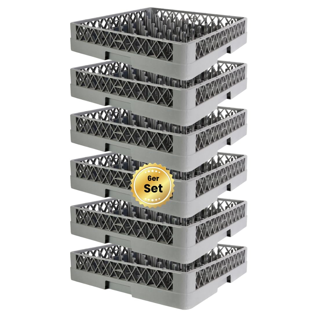 6-er Set Spülkorb für Teller & Tabletts 50x50 cm – Geschirrspülkorb für Gastro Spülmaschinen – Robuster Spülmaschinenkorb mit eingegossenen Stiften – Grobmaschiger Geschirrkorb aus Polypropylen