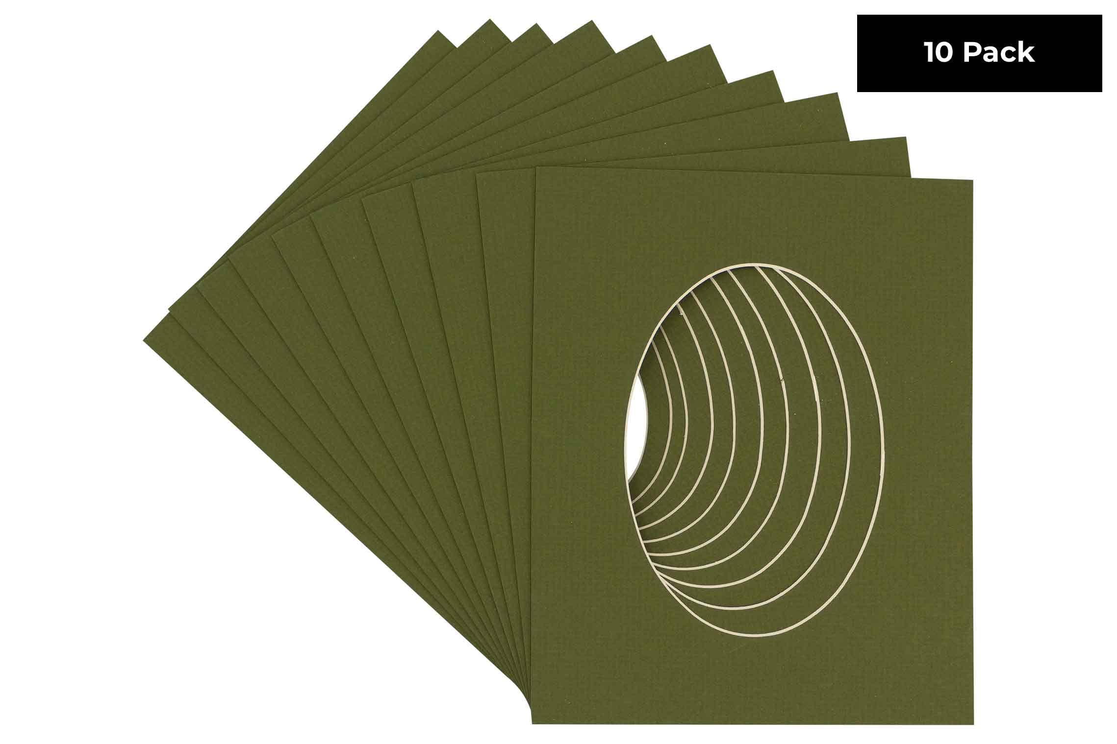 CountryArtHouse Dill Green Acid Free 11x17 Oval Picture Frame Mat with White Core Bevel Cut for 8.5x11 Pictures - Fits 11x17 Frame - Pack of 10 Matboards