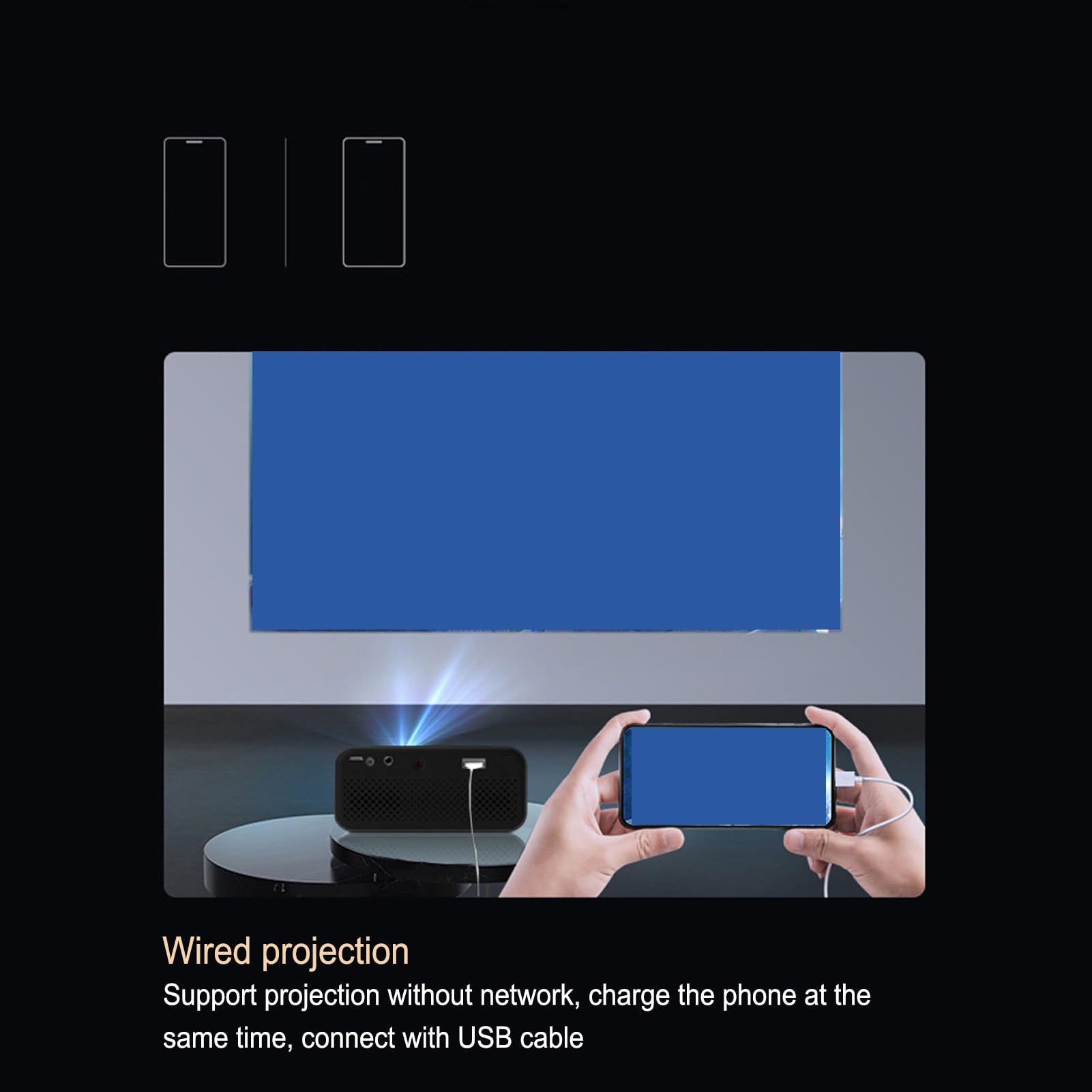 Mini-Projektor, Integrierter Lautsprecher, USB-betriebener LED-Videoprojektor mit Fernbedienung für Spiele (EU-Stecker)
