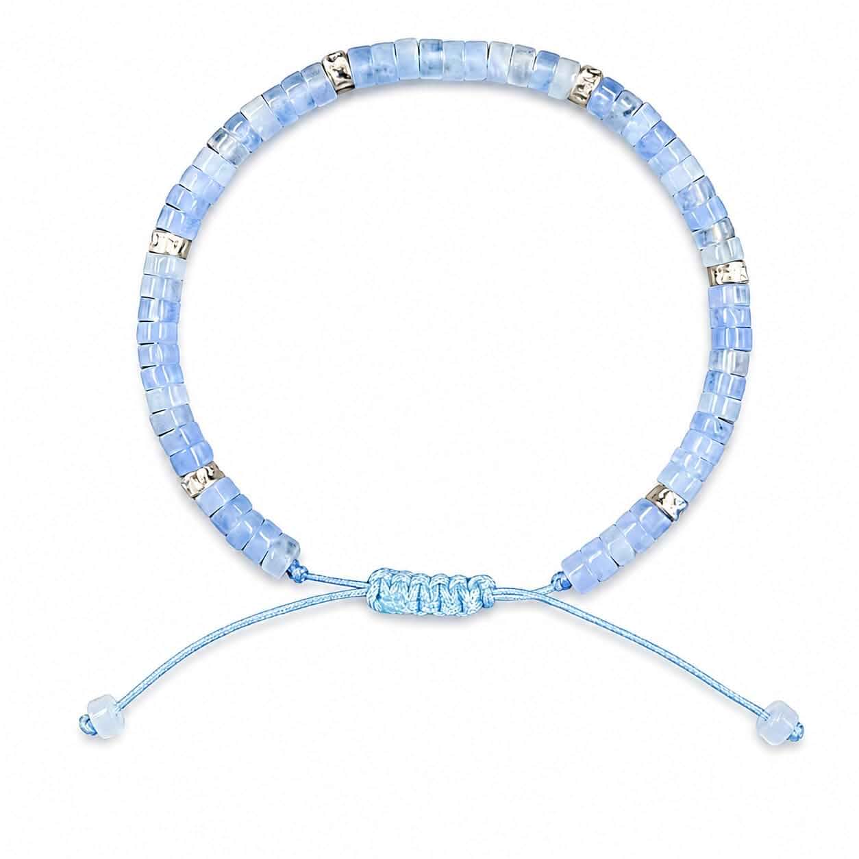 Self Love Bracelet for Women Blue Beaded Adjustable Jewelry Self-acceptance reminder in soft sky tones with silver accents, stack-friendly style, and a thoughtful gifting feel