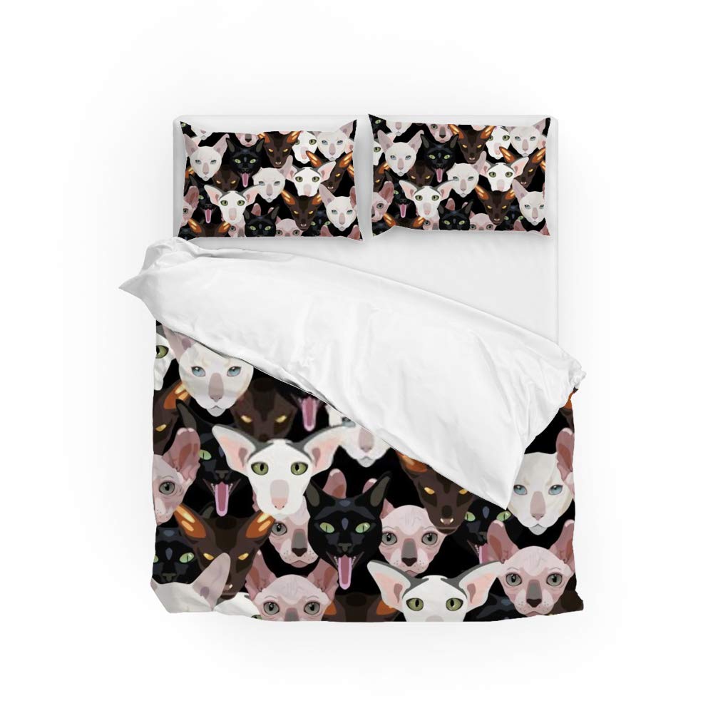 Housse de couette et 2 taies d'oreiller chat parure de lit jumeau enfant