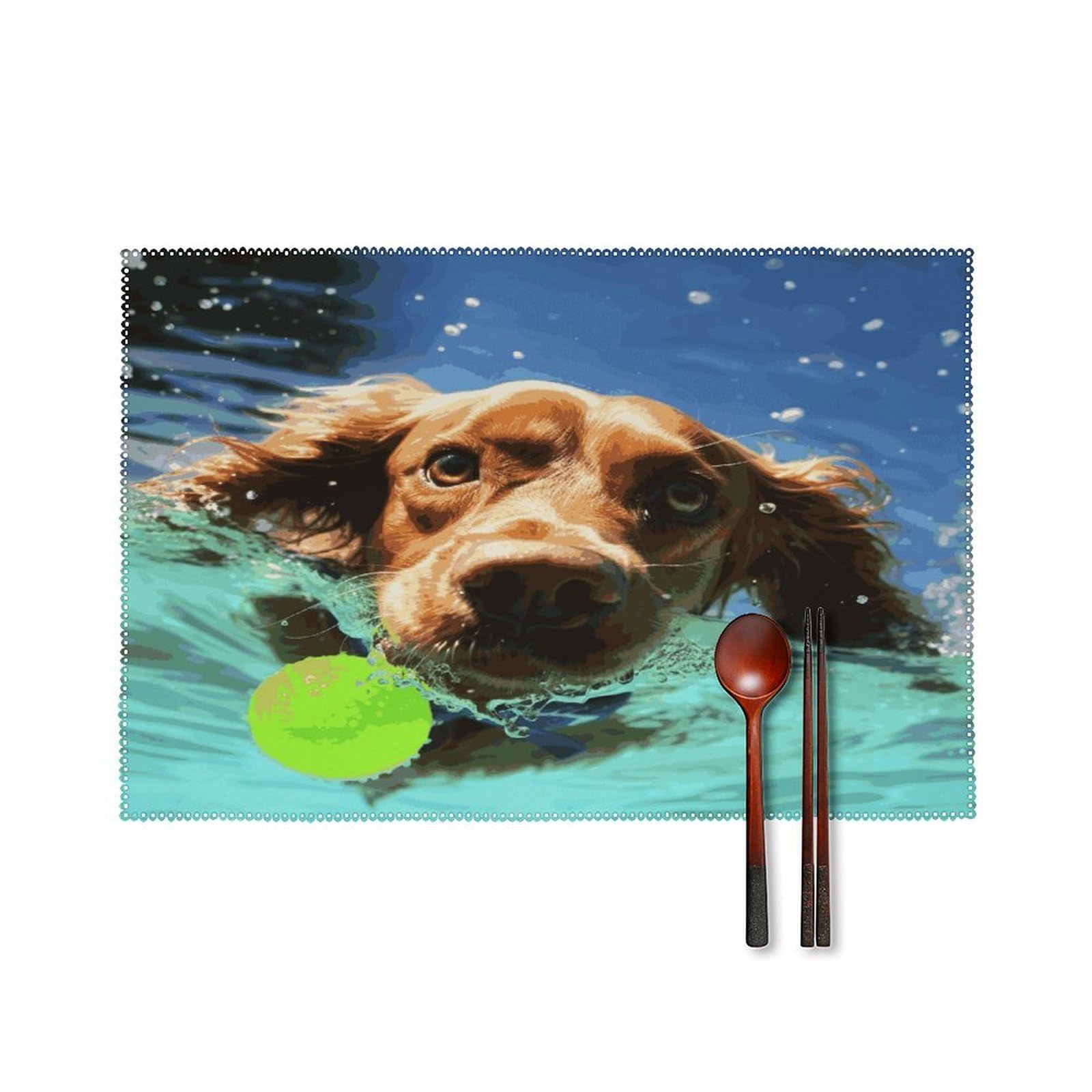 Fekiloot Style Funny Swimming Dog Placemats Set Of 6,Table Mat