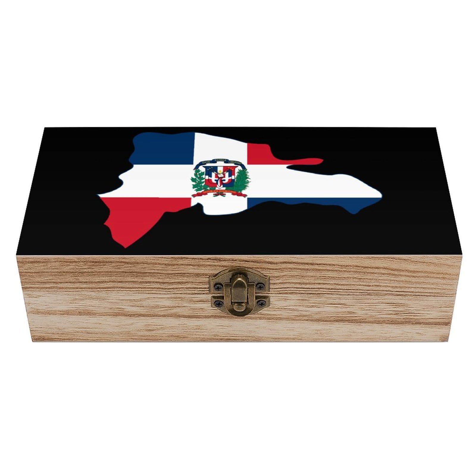 Cgsbngha Style Dominican Republic Map Flag Wooden Storage Boxes With Lid Memory Box Decorative Organiser For Office And Home