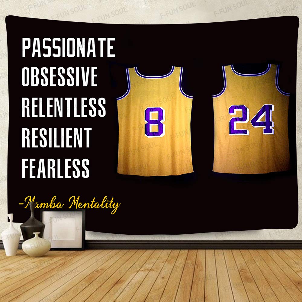 F-FUN SOUL Basketball Culture Tapestry, Large 80x60inches Soft Flannel, Mens Retired Number 8 24 Mamba Mentality Art Wall Hanging Tapestries for Living Room Bedroom Decor Banner GTZYFS797