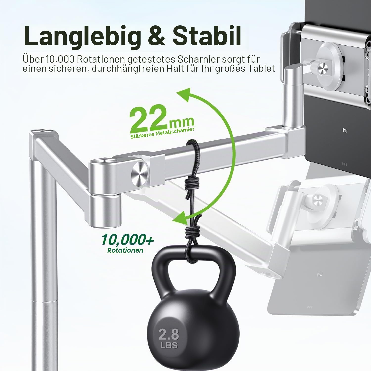elitehood iPad Halterung Bett, Verstellbare iPad Halterung Tisch | 360°-Drehung Tablet Ständer Arm für Schreibtisch und Bett für Pad Pro 12.9, Air, Tragbaren Monitor und 4.7-13” Geräte