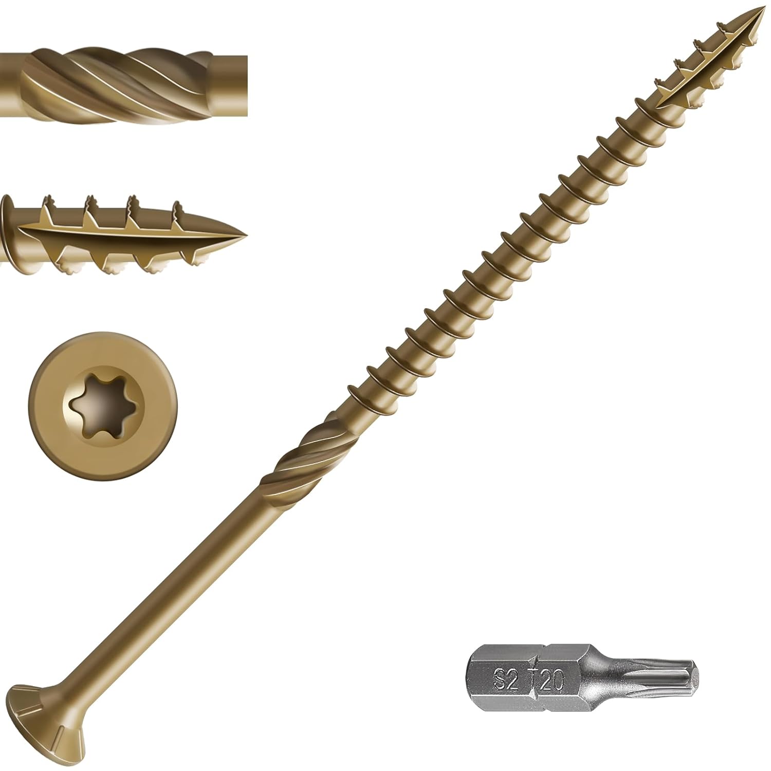 #10 * 5" Extended Deck Screws, (76 pcs)2 lbs.Lengthen Exterior Wood Screws, Rust Resistant epoxy Coated, Bronze, T25 Star Bit 10*5 Yellow 2