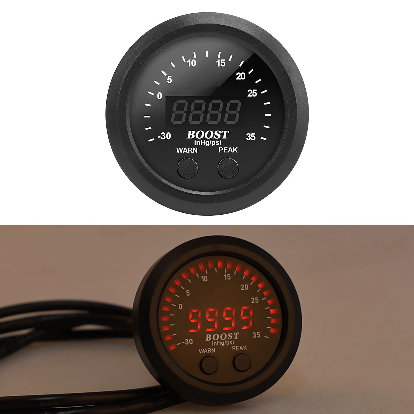 Turbo Boost Gauge Kit Cyfrowy wyświetlacz 12 V 30-35 PSI Wskaźnik LED Łatwa instalacja Modyfikacja samochodu do ogólnego zastosowania